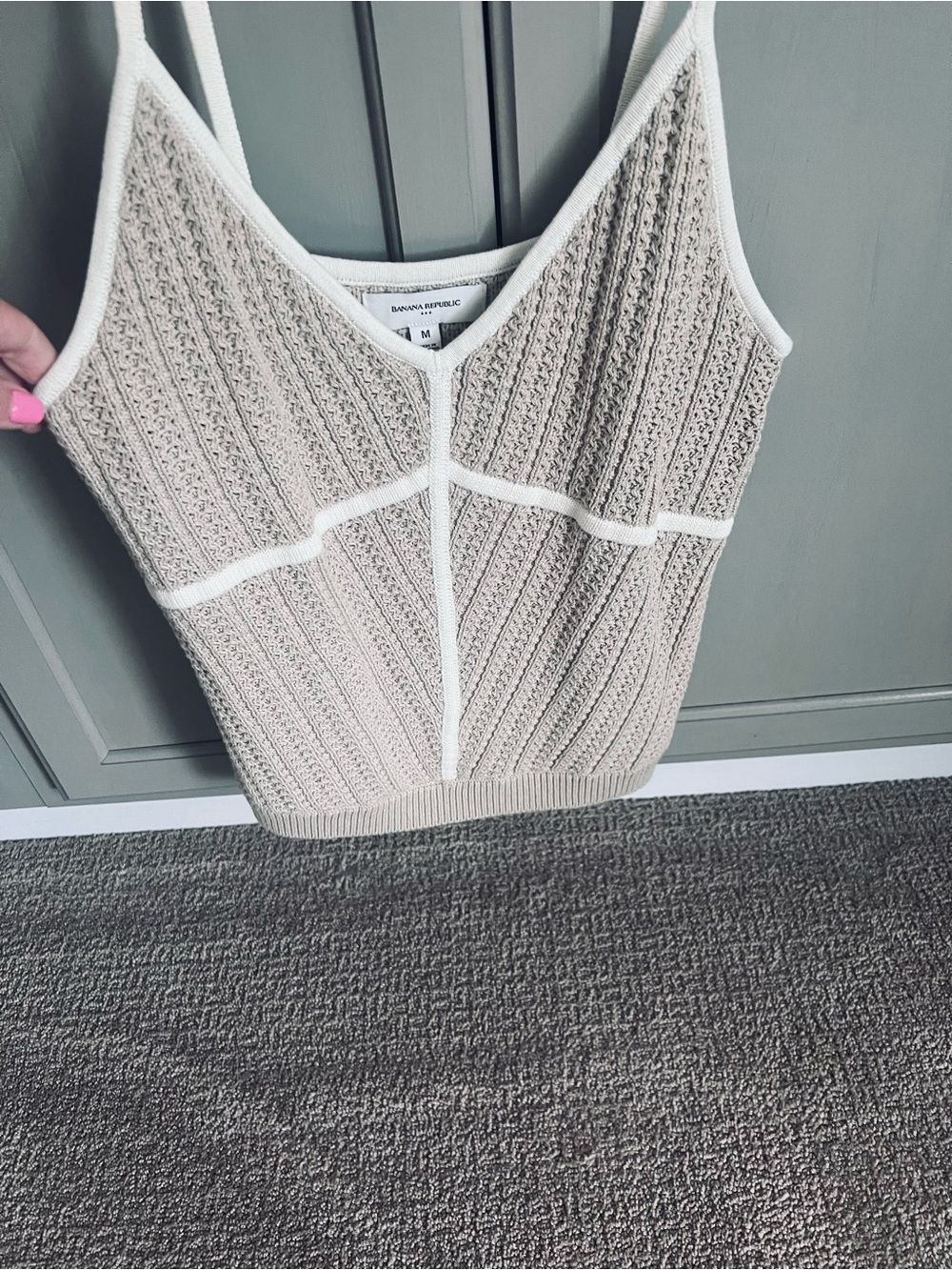 Banana Republic Beige Knit Cami with White Trim